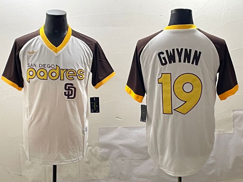 Men San Diego Padres 19 Gwynn White Throwback Game 2025 Nike MLB Jersey style 3